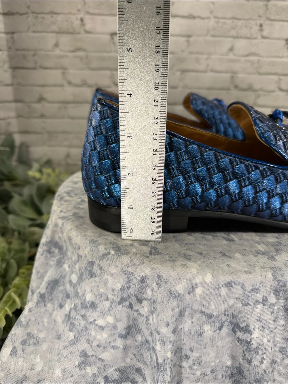 JITAI - Metallic Blue Faux Leather Basket Weave Tassel Fashion Loafers Mens 11.5